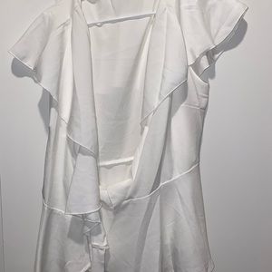 White Shein Ruffle Wrap Around Shirt Never Worn